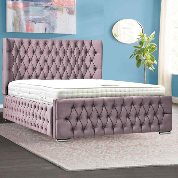 Pink velvet single bed store with storage